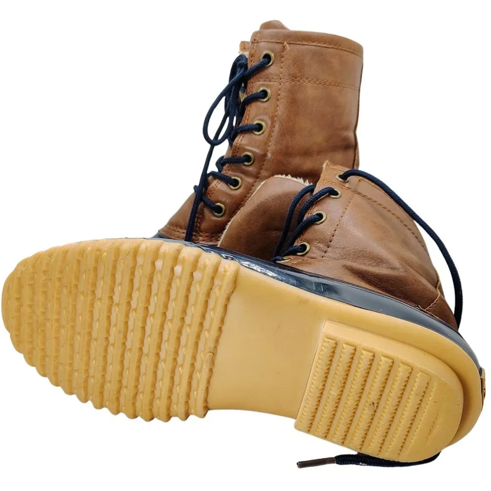 Sporto Dakota Duck Boots Brown Navy Faux Fur Lined Waterproof Size 6M - Picture 5 of 7